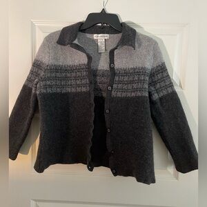 Vintage EVAN-PICONE 100% Wool Gray and Black Women's  Button-up Sweater/ Jacket